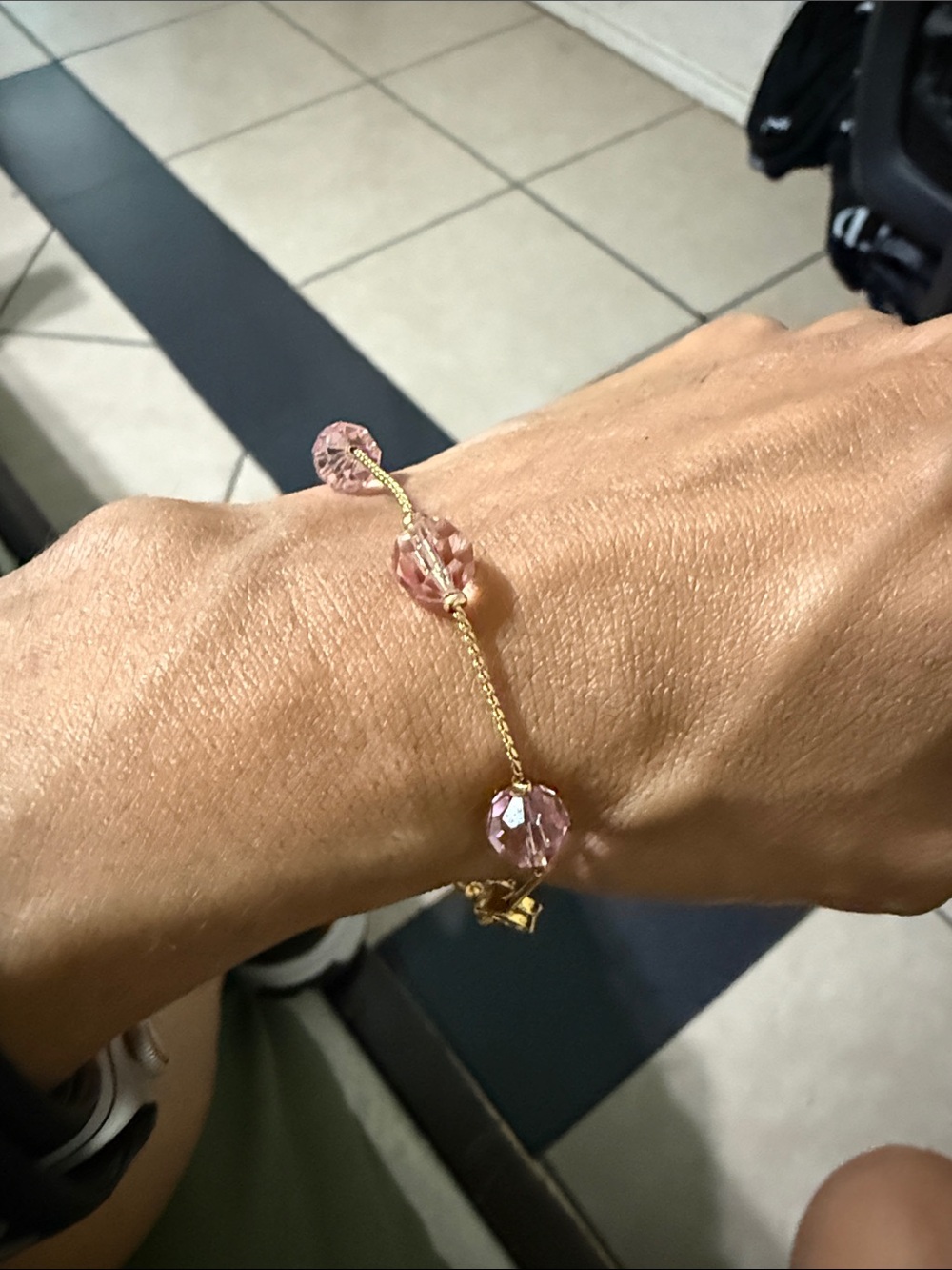Swarovski Rose Crystal Bead Gold Chain Bracelet